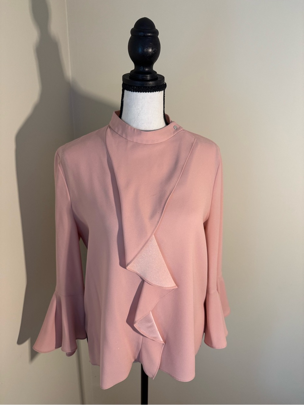 BCBGMaxAzria Dusty Pink Ruffle Mock-Neck Blouse